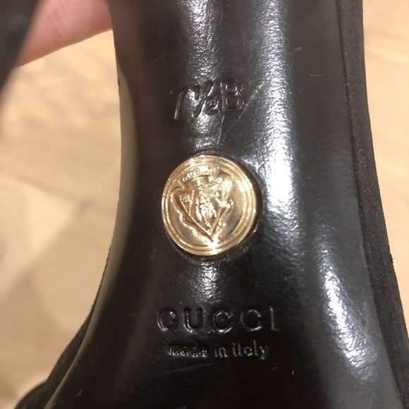 Gucci Ankle Cuff Pumps Velvet Black Size US 7.5 Peep Toe Leather and Suede Heels - Picture 5 of 9